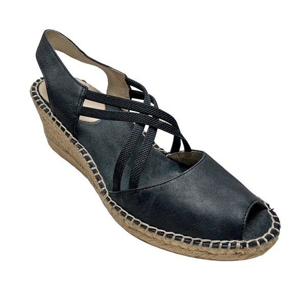 ABEO B.I.O. System Delano Neutral Black Leather Wedge Sandals Size 7 Narrow - Picture 1 of 11